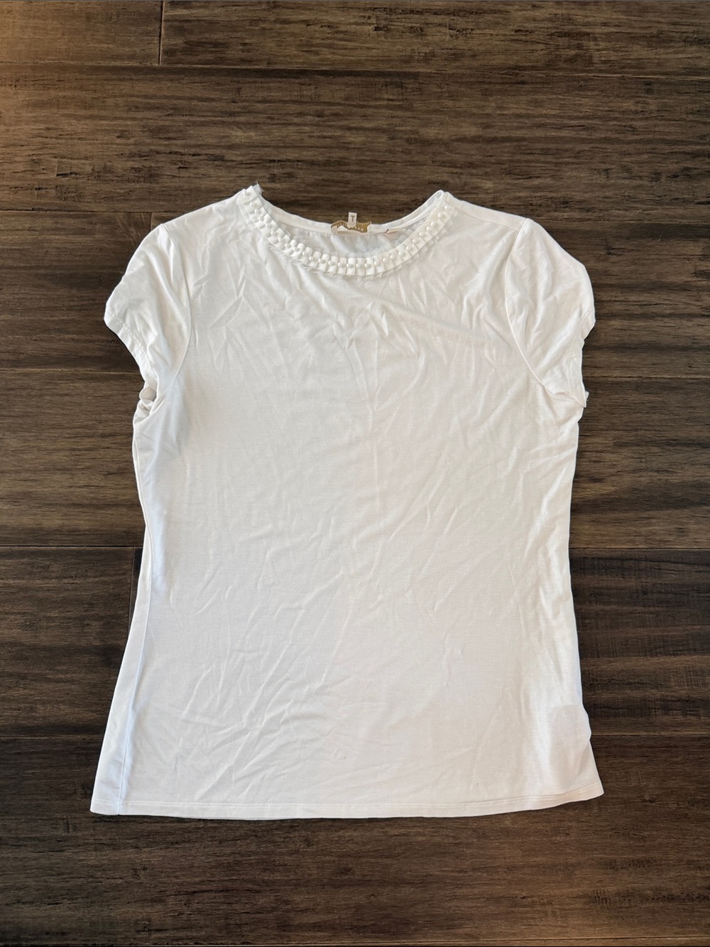 Ted Baker White Short Sleeve Tee with Beaded Neckline